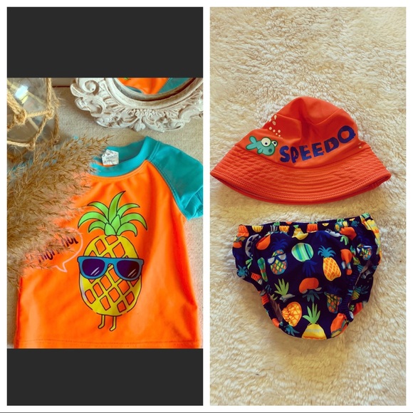 🤩Bright orange pineapple 🍍rashie and swim diaper - Picture 1 of 5